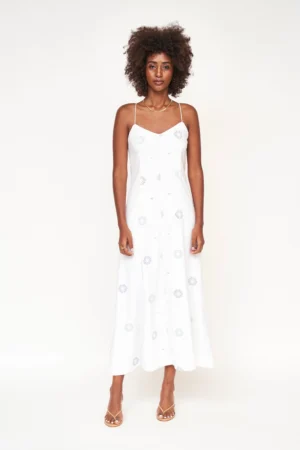 Borneo Slip Dress in White Sedona Jamdani