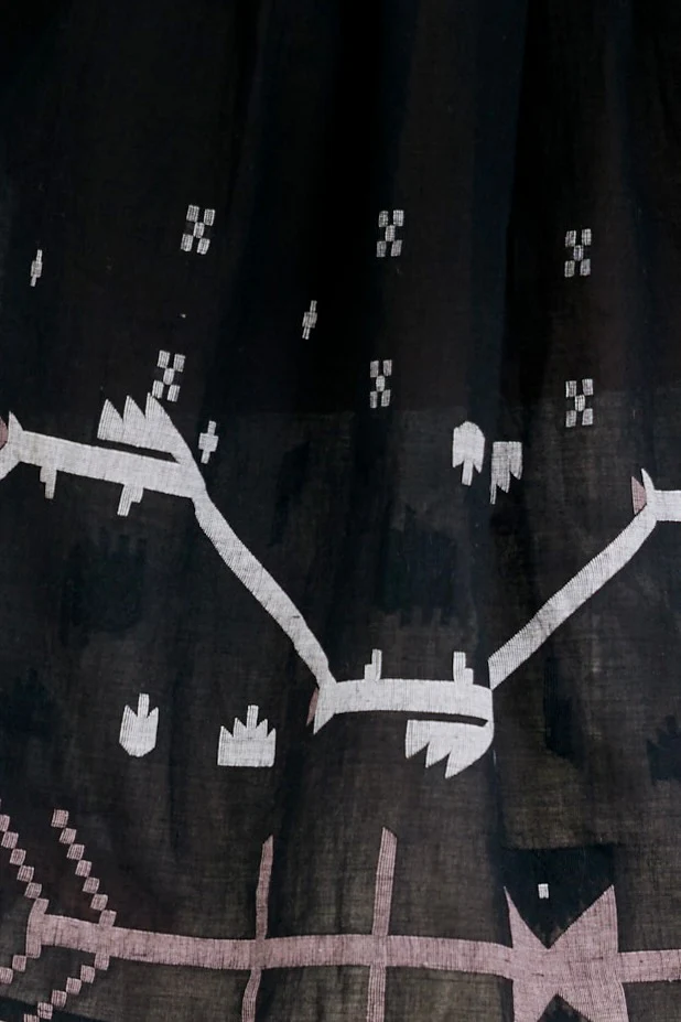 Paros Crop One Shoulder Top in Black Carnival Jamdani - Image 6