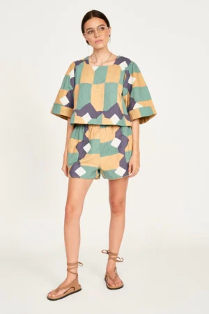 Track Short in Teal Origami