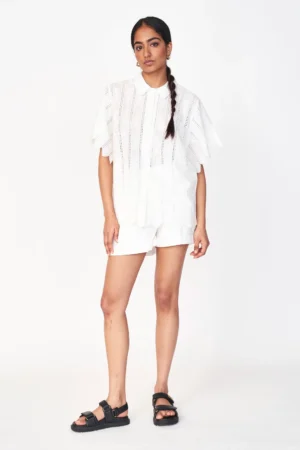 Harbour Blouse in White Vine Eyelet