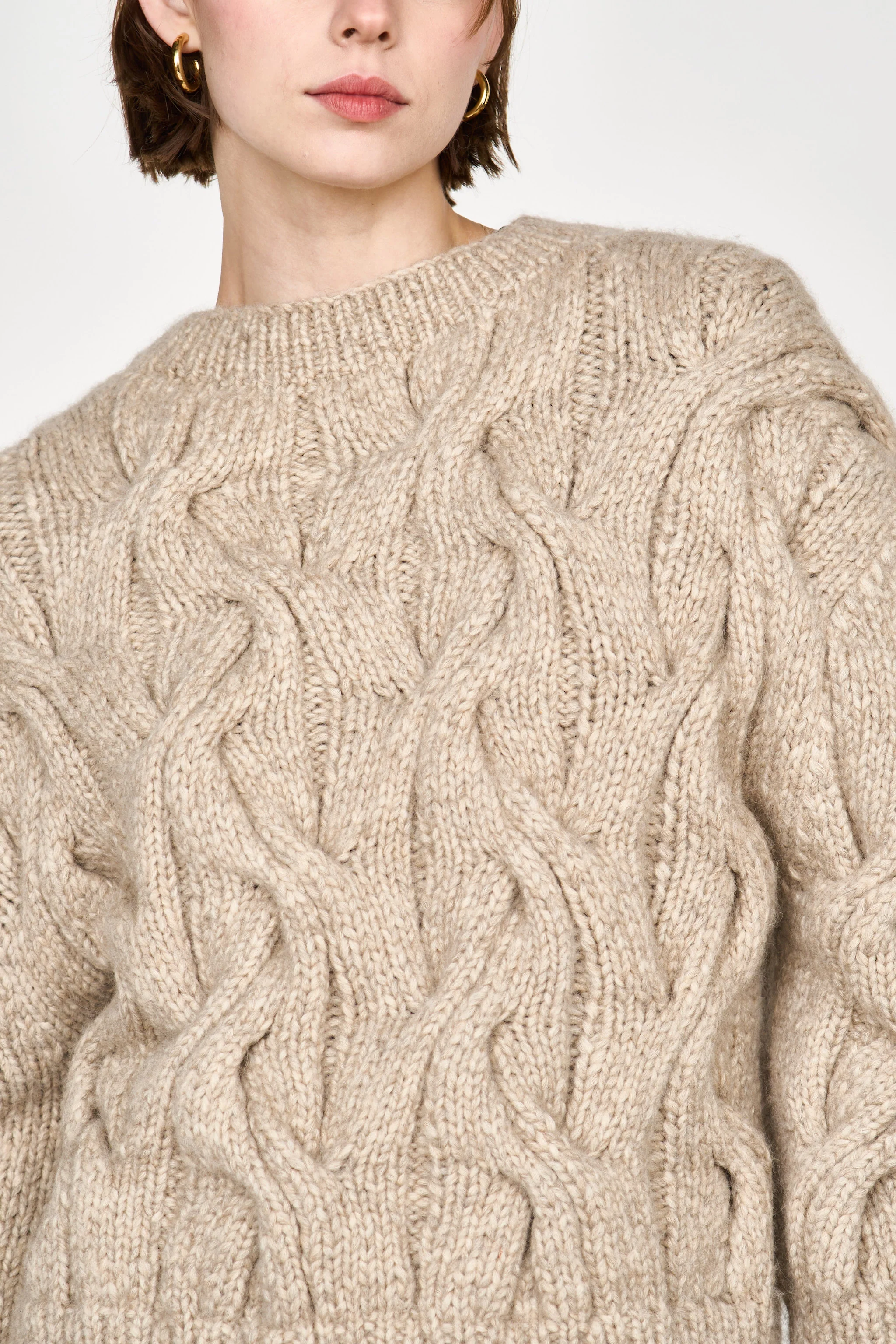 Handknit Cortina Cable Pullover in Camel - Image 2