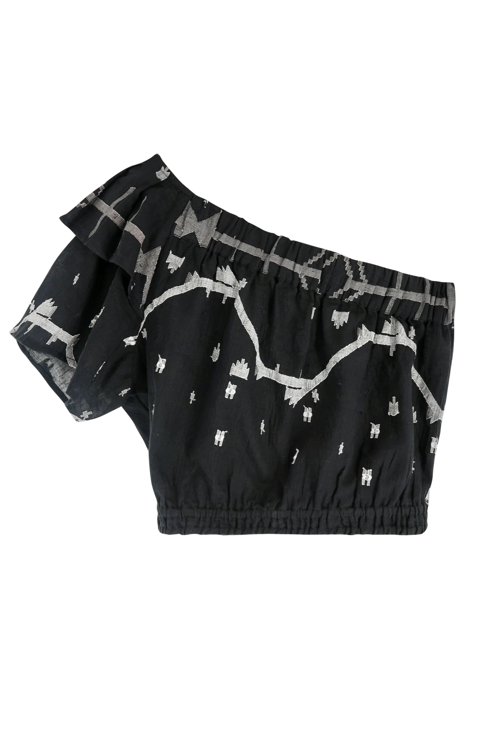 Paros Crop One Shoulder Top in Black Carnival Jamdani - Image 7